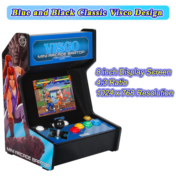 UNICO Visco Mini Arcade Bar Top avec Manette de Jeu Supplémentaire, Petite Machine D'arcade à Domicile, Musashi Ganryu, etc. 12 Jeux Rétro Visco Préchargés, Écran 8 Pouces, Support de Sortie HDMI