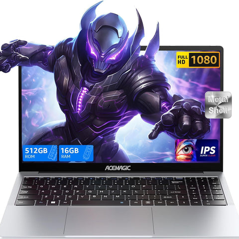 ACEMAGIC Ordinateur Portable 15,6 Pouces FHD 16Go RAM DDR4 512Go SSD PC Portable in-tel Quad-Core N97(Jusqu'à 3,6 GHz) Dépasser N95/N5095,Wi-FI,BT5.0,USB 3,2,Type C,HDMI(Argent N97)