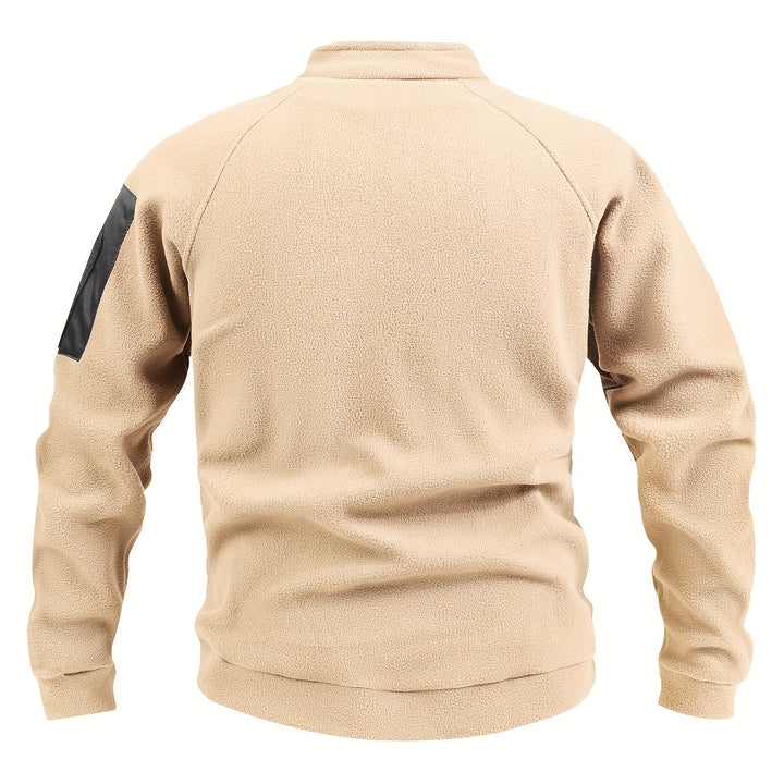 Men's Tactical Stand Collar Sweatshirt - Warm, Breathable Fleece for Fall/Winter, Casual Solid Color with Zip Detail, Machine Washable, Fleece Lined Sweatshirt