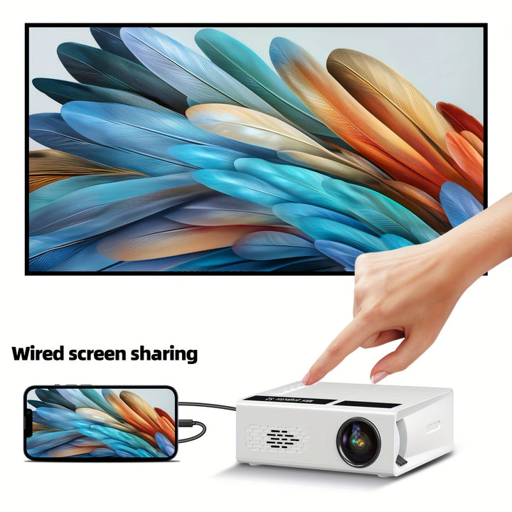 Home Theater Projector suitable for Bedroom and Ceiling, Cinema Projector Compatible USB and EU Plug, Indoor High bright Projector Support Wired Screen Sharing