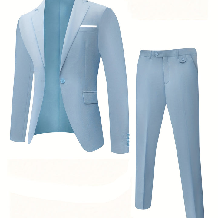 2-pack Set Of Men's Solid Color Business Outfits, Notch Lapel Collar Buttoned Blazer And Pants, Classic And Chic Set For Business, Banquet Wear And Formal Occasions