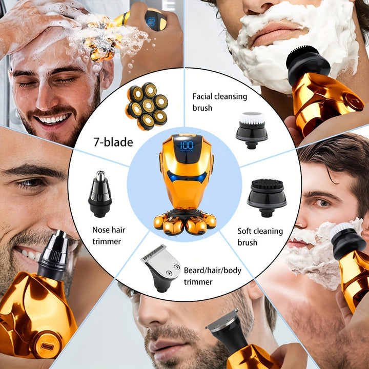 GERTZY 5-in-1 Bald Men's Grooming Kit: Electric Head Shaver, Clippers, Nose Trimmer, Brush & Massager - Cordless USB Rechargeable with Lithium Battery