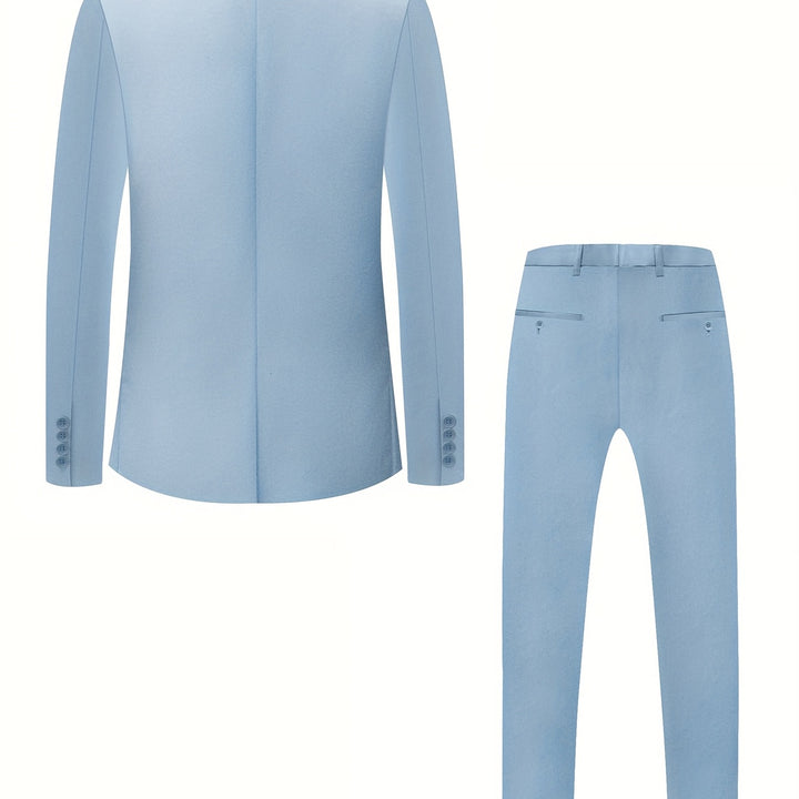 2-pack Set Of Men's Solid Color Business Outfits, Notch Lapel Collar Buttoned Blazer And Pants, Classic And Chic Set For Business, Banquet Wear And Formal Occasions