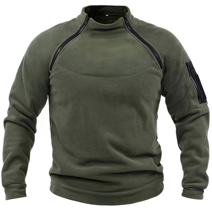 Men's Tactical Stand Collar Sweatshirt - Warm, Breathable Fleece for Fall/Winter, Casual Solid Color with Zip Detail, Machine Washable, Fleece Lined Sweatshirt