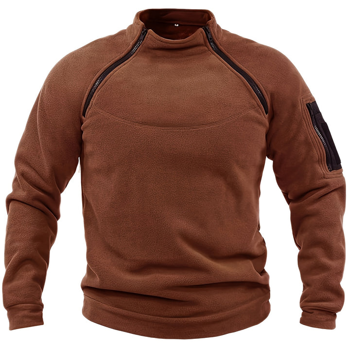 Men's Tactical Stand Collar Sweatshirt - Warm, Breathable Fleece for Fall/Winter, Casual Solid Color with Zip Detail, Machine Washable, Fleece Lined Sweatshirt