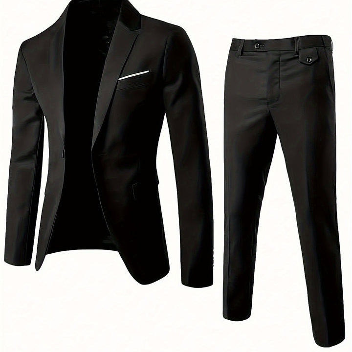 2-pack Set Of Men's Solid Color Business Outfits, Notch Lapel Collar Buttoned Blazer And Pants, Classic And Chic Set For Business, Banquet Wear And Formal Occasions