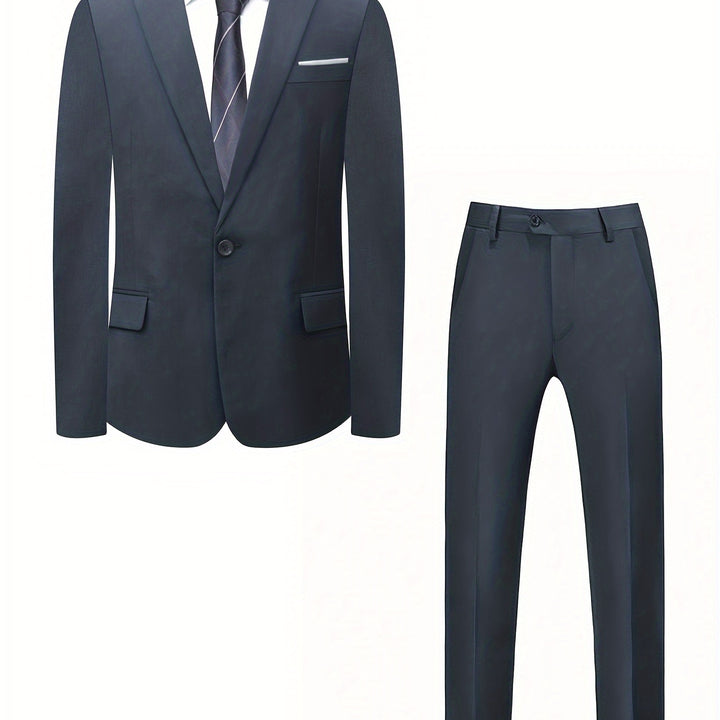 2-pack Set Of Men's Solid Color Business Outfits, Notch Lapel Collar Buttoned Blazer And Pants, Classic And Chic Set For Business, Banquet Wear And Formal Occasions