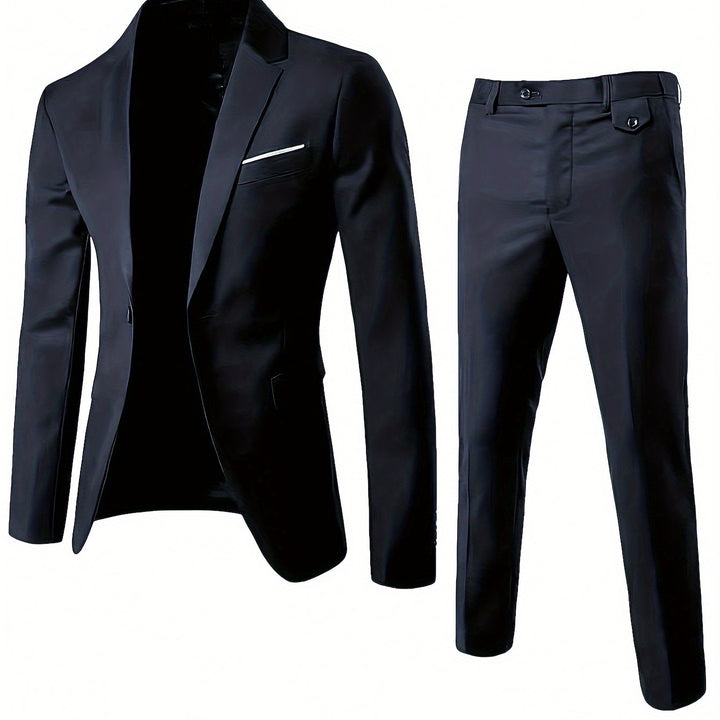 2-pack Set Of Men's Solid Color Business Outfits, Notch Lapel Collar Buttoned Blazer And Pants, Classic And Chic Set For Business, Banquet Wear And Formal Occasions