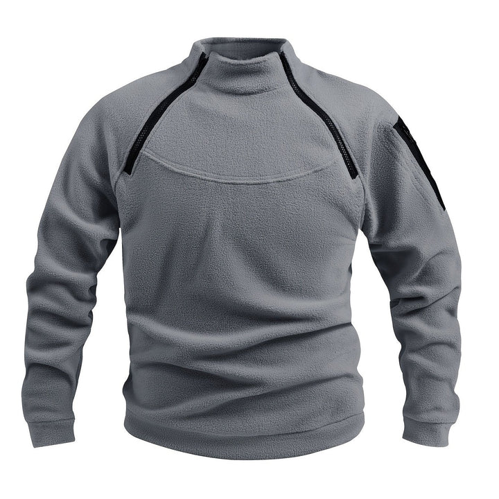 Men's Tactical Stand Collar Sweatshirt - Warm, Breathable Fleece for Fall/Winter, Casual Solid Color with Zip Detail, Machine Washable, Fleece Lined Sweatshirt