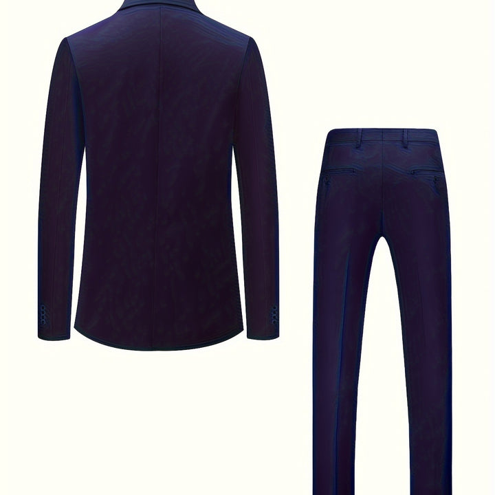 2-pack Set Of Men's Solid Color Business Outfits, Notch Lapel Collar Buttoned Blazer And Pants, Classic And Chic Set For Business, Banquet Wear And Formal Occasions