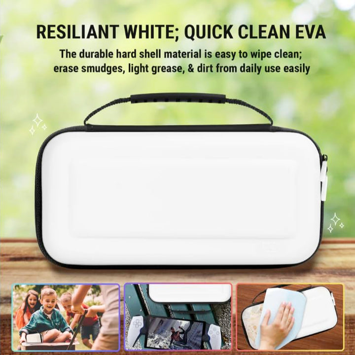 Orzly Étui de transport pour lecteur à distance Playstation Portal, accessoires pour console PS5, protection de voyage et de stockage pour chargeur de casque et plus BLANC/NOIR -Édition coffret cadeau