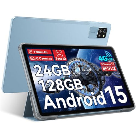 Blackview Tab60 Pro Tablette Android 15, Tablette Tactile 10 Pouces, 24Go RAM + 128Go ROM(TF 2To), Octa-Core, 4G LTE+5G WiFi, 7700mAh, Tablette avec Widevine L1/Face ID/GMS/GPS