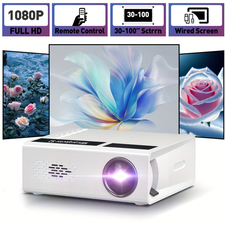 Home Theater Projector suitable for Bedroom and Ceiling, Cinema Projector Compatible USB and EU Plug, Indoor High bright Projector Support Wired Screen Sharing
