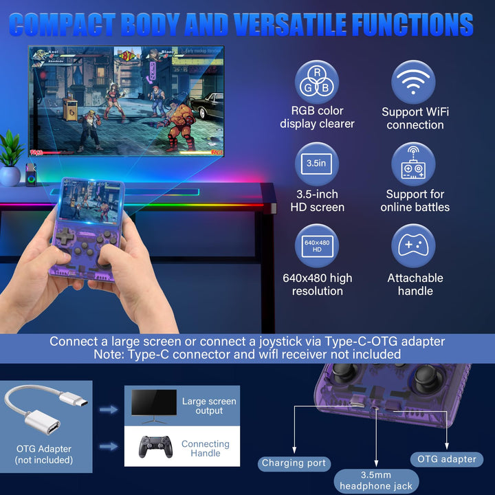 R40S Console de Jeu Portable, 30 000 Jeux rétro en 1 Console de Jeu avec système Linux Open Source, Carte TF 256 Go, écran IPS de 3.5" et Batterie 3 800 mAh (Pourpre)