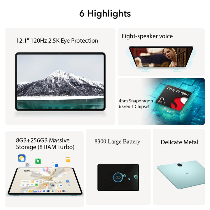 HONOR Pad 9 8Go 256Go Tablette, 12.1 Pouces 120Hz 2.5K Fullview Display, Snapdragon 6 Gen 1, 8 Haut-parleurs, Metal Body, Android 13, Google Service WiFi Tablet, Gris
