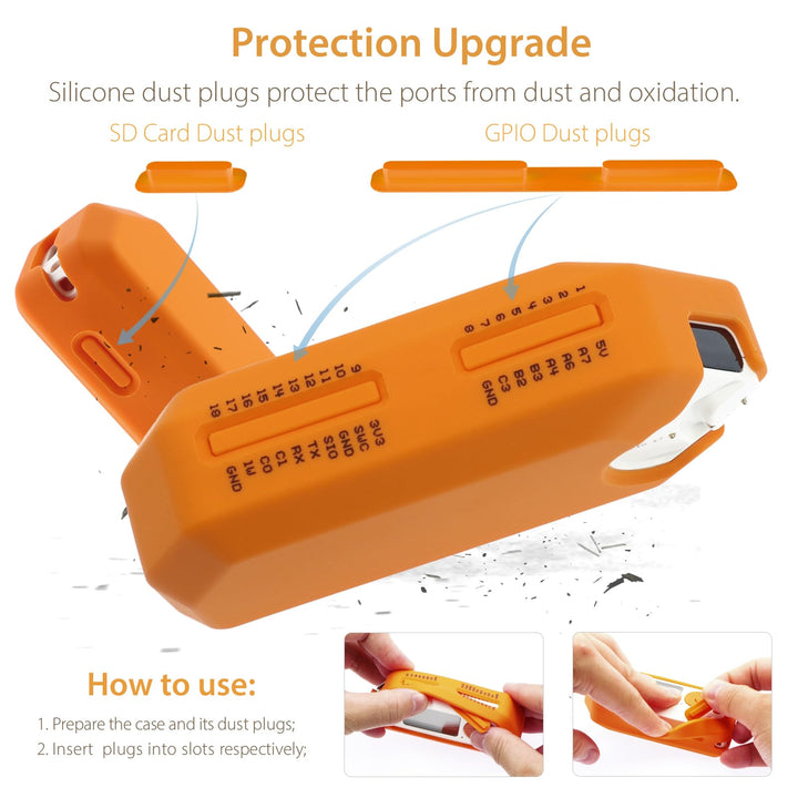 HCJYC 5 in 1 Protective Accessories Soft Silicone Case & EVA Carrying Case & 3 Pack of Screen Protect & SD Card Dust Plug & GPIO Dust Plug for Flipper Zero - Blue Set (Orange)