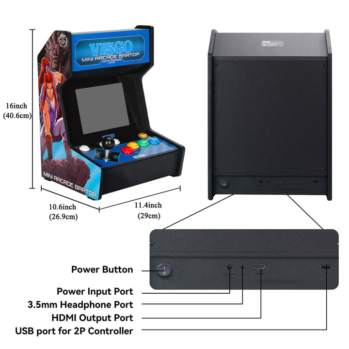 UNICO Visco Mini Arcade Bar Top avec Manette de Jeu Supplémentaire, Petite Machine D'arcade à Domicile, Musashi Ganryu, etc. 12 Jeux Rétro Visco Préchargés, Écran 8 Pouces, Support de Sortie HDMI