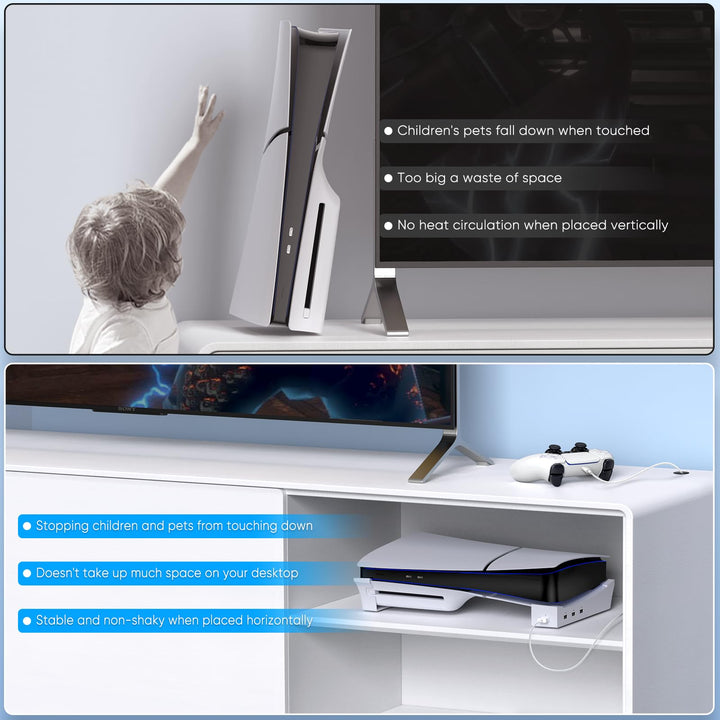 Support Horizontal pour Console PS5 Pro/PS5 Slim avec Hub USB 4 Ports, Base Accessoires pour Playstation 5 Pro/Playstation 5 Slim Disc&Digital Edition,Support avec 4 Ports USB 2.0 Date pour Chargement