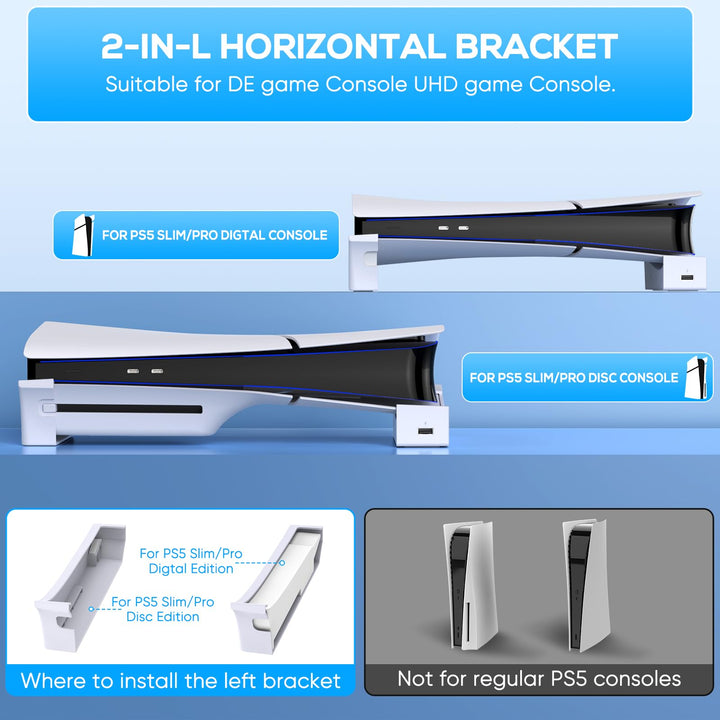 Support Horizontal pour Console PS5 Pro/PS5 Slim avec Hub USB 4 Ports, Base Accessoires pour Playstation 5 Pro/Playstation 5 Slim Disc&Digital Edition,Support avec 4 Ports USB 2.0 Date pour Chargement