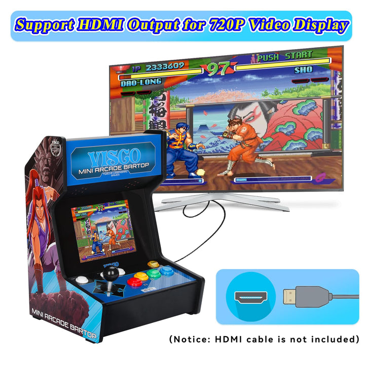 UNICO Visco Mini Arcade Bar Top avec Manette de Jeu Supplémentaire, Petite Machine D'arcade à Domicile, Musashi Ganryu, etc. 12 Jeux Rétro Visco Préchargés, Écran 8 Pouces, Support de Sortie HDMI