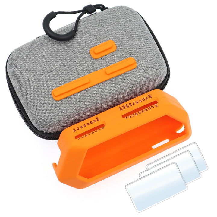 HCJYC 5 in 1 Protective Accessories Soft Silicone Case & EVA Carrying Case & 3 Pack of Screen Protect & SD Card Dust Plug & GPIO Dust Plug for Flipper Zero - Blue Set (Orange)