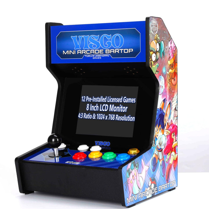 UNICO Visco Mini Arcade Bar Top avec Manette de Jeu Supplémentaire, Petite Machine D'arcade à Domicile, Musashi Ganryu, etc. 12 Jeux Rétro Visco Préchargés, Écran 8 Pouces, Support de Sortie HDMI