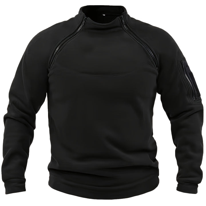 Men's Tactical Stand Collar Sweatshirt - Warm, Breathable Fleece for Fall/Winter, Casual Solid Color with Zip Detail, Machine Washable, Fleece Lined Sweatshirt