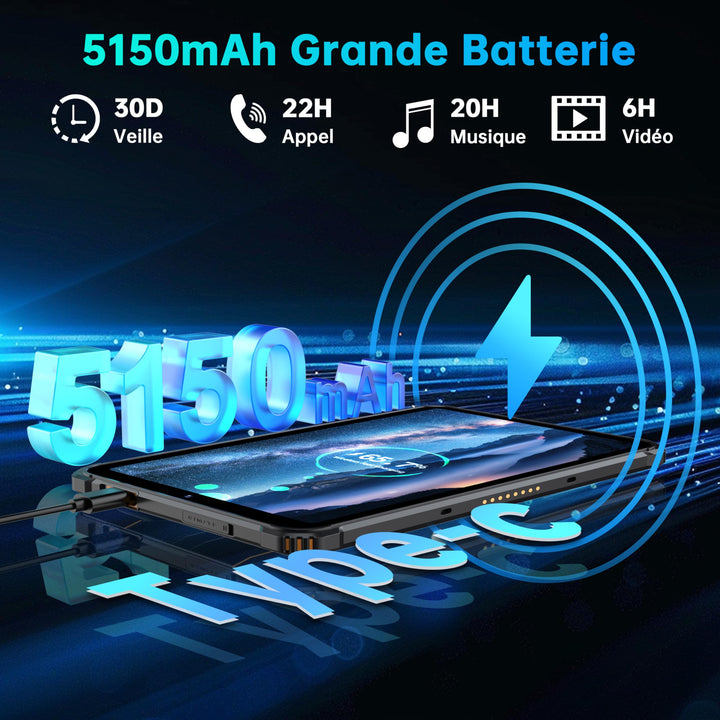 OUKITEL RT3 Pro Tablette Incassable - Android 14 Tablette Tactile 8 Pouces,16GO(4+12) RAM + 128GO ROM,5150mAh Tablette Durcie 4G,16MP Caméra, Dual SIM 4G,IP68/GPS/OTG/NFC/2Ans Garantie,Noir