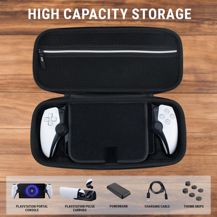 Orzly Étui de transport pour lecteur à distance Playstation Portal, accessoires pour console PS5, protection de voyage et de stockage pour chargeur de casque et plus BLANC/NOIR -Édition coffret cadeau