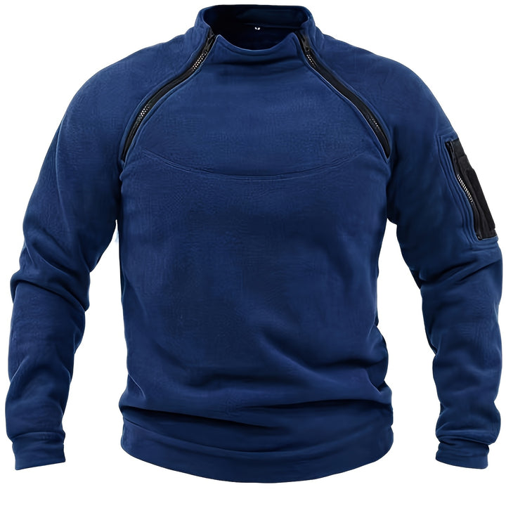 Men's Tactical Stand Collar Sweatshirt - Warm, Breathable Fleece for Fall/Winter, Casual Solid Color with Zip Detail, Machine Washable, Fleece Lined Sweatshirt