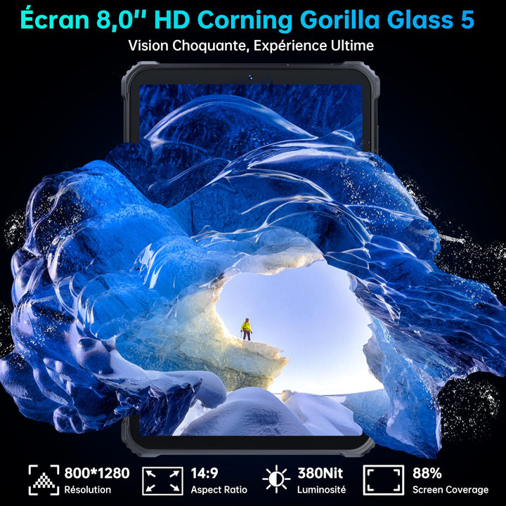 OUKITEL RT3 Pro Tablette Incassable - Android 14 Tablette Tactile 8 Pouces,16GO(4+12) RAM + 128GO ROM,5150mAh Tablette Durcie 4G,16MP Caméra, Dual SIM 4G,IP68/GPS/OTG/NFC/2Ans Garantie,Noir