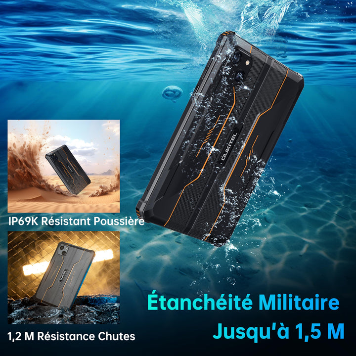 OUKITEL RT3 Pro Tablette Incassable - Android 14 Tablette Tactile 8 Pouces,16GO(4+12) RAM + 128GO ROM,5150mAh Tablette Durcie 4G,16MP Caméra, Dual SIM 4G,IP68/GPS/OTG/NFC/2Ans Garantie,Noir