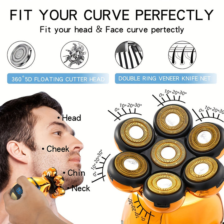 GERTZY 5-in-1 Bald Men's Grooming Kit: Electric Head Shaver, Clippers, Nose Trimmer, Brush & Massager - Cordless USB Rechargeable with Lithium Battery