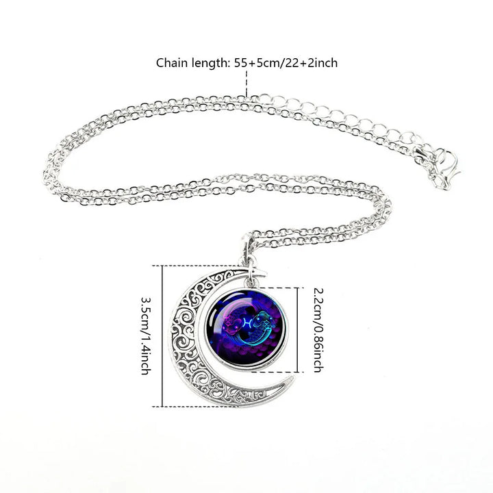 Luminous 12 Constellations Zodiac Signs Necklaces Crescent Moon Pendant Chains Necklace for Women and Men Birthday Jewelry Gifts