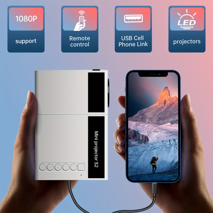 Home Theater Projector suitable for Bedroom and Ceiling, Cinema Projector Compatible USB and EU Plug, Indoor High bright Projector Support Wired Screen Sharing