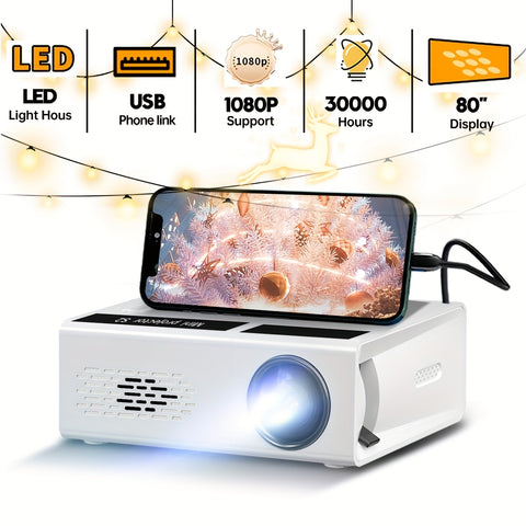 Home Theater Projector suitable for Bedroom and Ceiling, Cinema Projector Compatible USB and EU Plug, Indoor High bright Projector Support Wired Screen Sharing