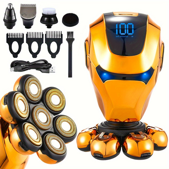 GERTZY 5-in-1 Bald Men's Grooming Kit: Electric Head Shaver, Clippers, Nose Trimmer, Brush & Massager - Cordless USB Rechargeable with Lithium Battery