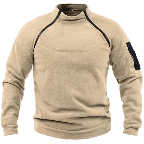 Men's Tactical Stand Collar Sweatshirt - Warm, Breathable Fleece for Fall/Winter, Casual Solid Color with Zip Detail, Machine Washable, Fleece Lined Sweatshirt