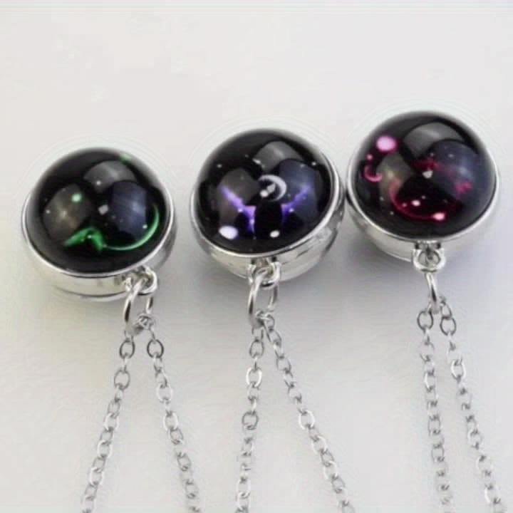 Glow-in-the-Dark Zodiac Pendant Necklace - Starry Sky Glass Ball with Luminous Constellation Design, Fashionable Zinc Alloy Jewelry for Men