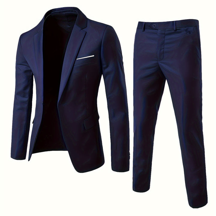 2-pack Set Of Men's Solid Color Business Outfits, Notch Lapel Collar Buttoned Blazer And Pants, Classic And Chic Set For Business, Banquet Wear And Formal Occasions