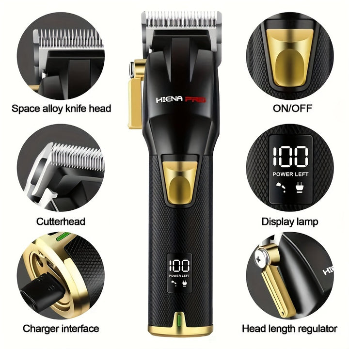 HIENA 3pcs Cordless Hair Clipper Set - Professional Electric Beard Trimmer & Shaver Kit for Men, USB Rechargeable with LCD Display, 2000mAh Battery, Includes Scissors, Combs, and Accessories in Stylish Case, Hair Trimmer