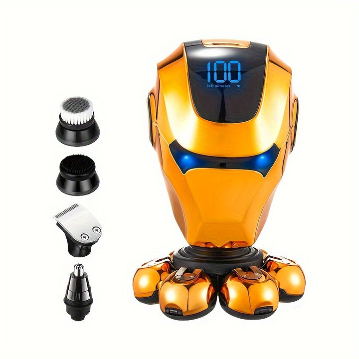 GERTZY 5-in-1 Bald Men's Grooming Kit: Electric Head Shaver, Clippers, Nose Trimmer, Brush & Massager - Cordless USB Rechargeable with Lithium Battery