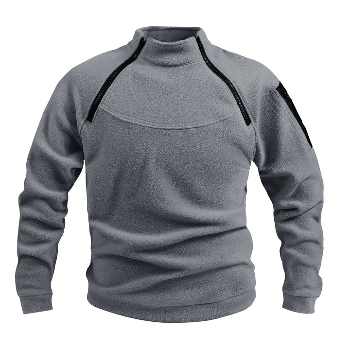 Men's Tactical Stand Collar Sweatshirt - Warm, Breathable Fleece for Fall/Winter, Casual Solid Color with Zip Detail, Machine Washable, Fleece Lined Sweatshirt